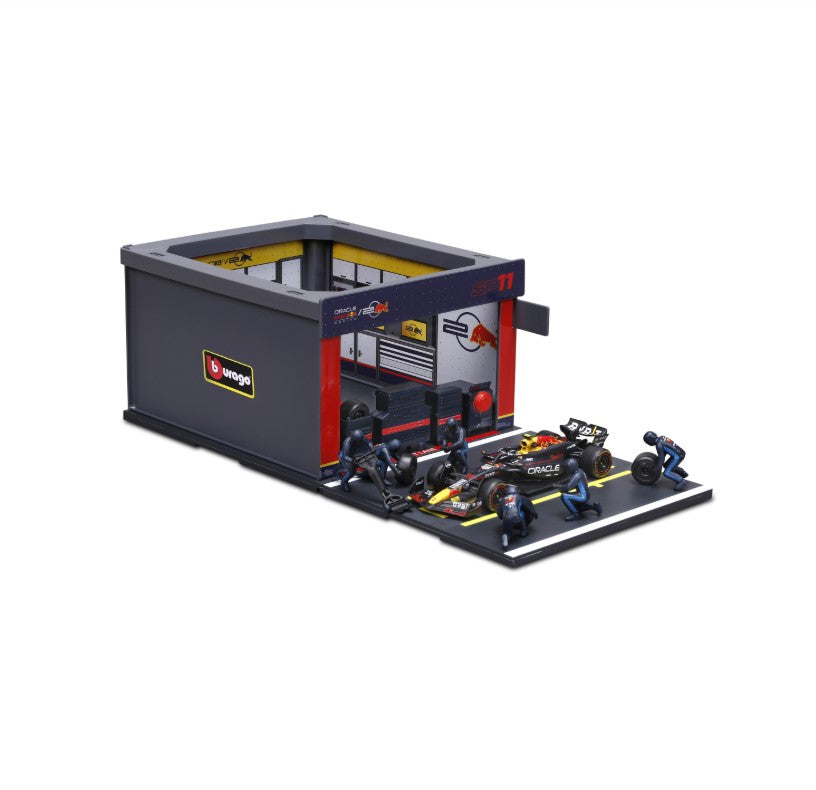 Bburago 1:43 2024 F1 Mclaren MCL38 Casa de Box DIY Modelo em Miniatura de Carro de Liga Fundida Ferrari SF24/Benz W15/Red Bull RB20 Brinquedos Infantis