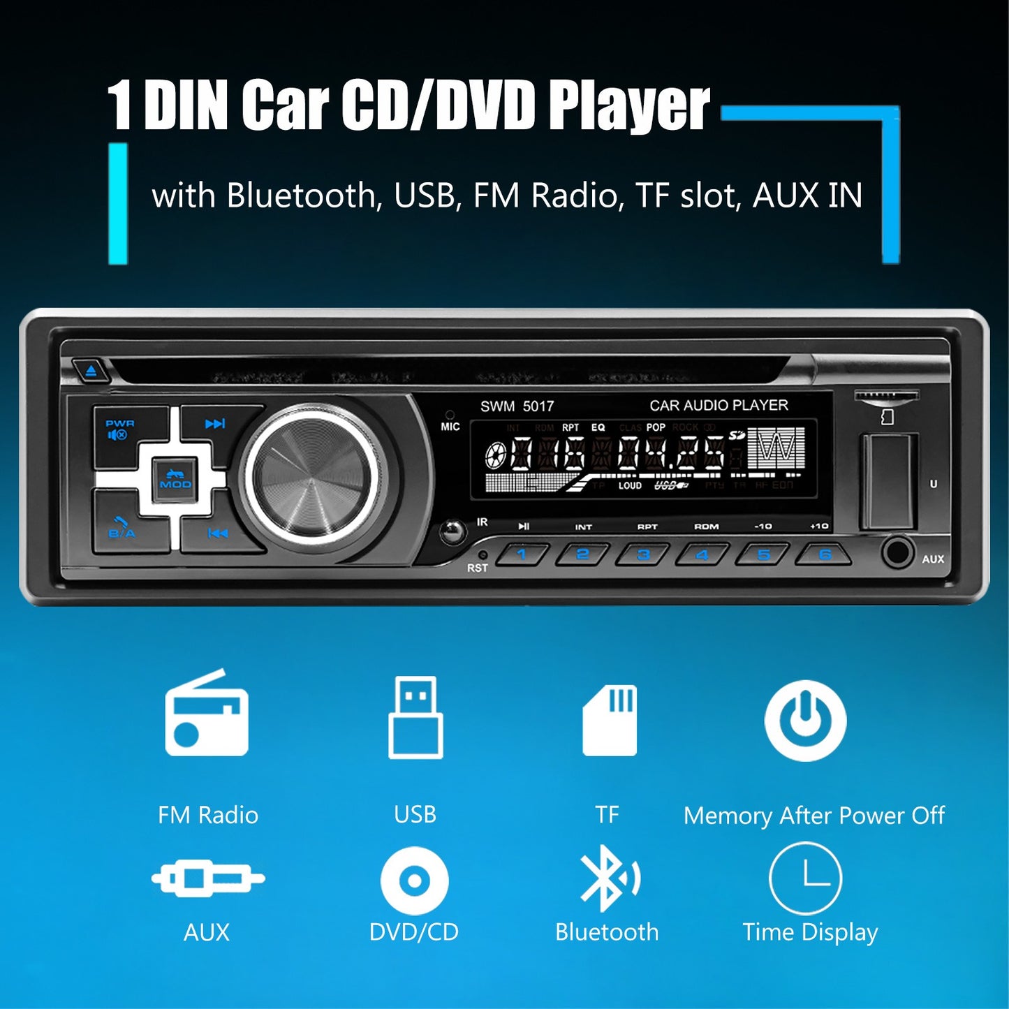DAB Single 1 DIN Car Stereo Multimedia MP3 Player Bluetooth DVD Radio CD USB/AUX/ FM/TF In-dash Audio Head Unit Handsfree SD USB