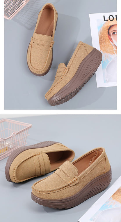 Ngouxm Women Flat Platform Loafers Ladies Elegant Suede Leather Moccasins Shoes Woman Slip On Moccasin Women's Casual Shoes
