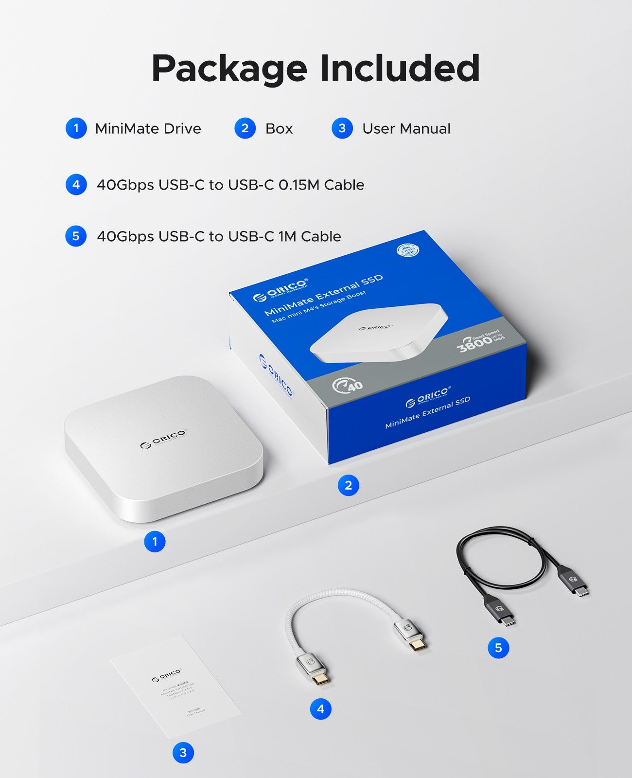 ORICO MiniMate Estação de Acoplamento de Mesa para MacMini 4 com Expansão de Armazenamento SSD Externo de 40Gbps com Armazenamento SSD de 512GB 1TB 2TB 3TB 4TB 8TB