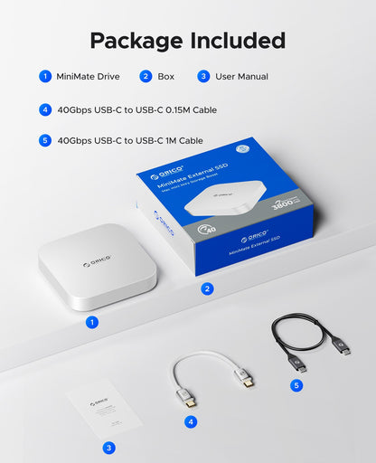 ORICO MiniMate Estação de Acoplamento de Mesa para MacMini 4 com Expansão de Armazenamento SSD Externo de 40Gbps com Armazenamento SSD de 512GB 1TB 2TB 3TB 4TB 8TB