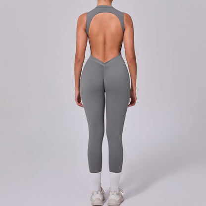 Seamless Yoga Jumpsuits Sports Fitness Hip-lifting Short-sleeved Backless One-piece Workout Gym Leggings Tracksutis for Women