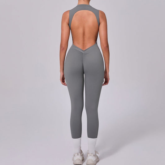 Seamless Yoga Jumpsuits Sports Fitness Hip-lifting Short-sleeved Backless One-piece Workout Gym Leggings Tracksutis for Women