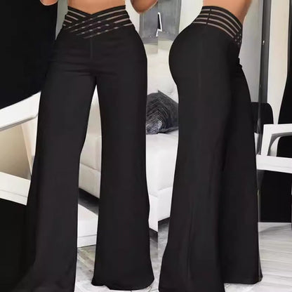 Women High Elastic Waist Wide Leg Loose Pants Summer Fashion Oversized Solid Color Dance Full Flare Trousers LRFZ-m040