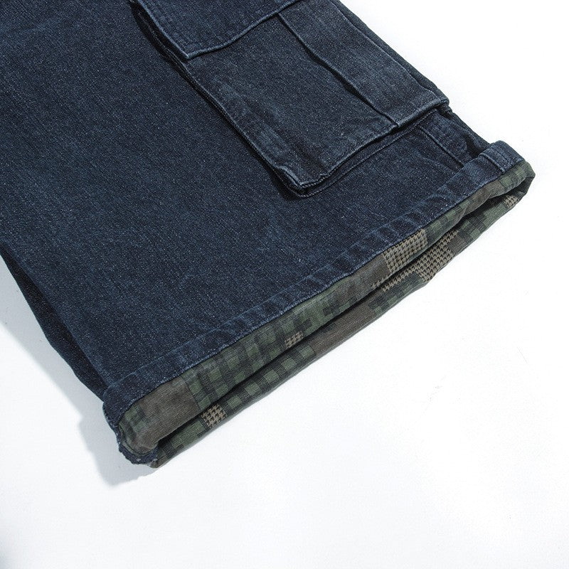 ABOORUN Mens Plus Size Loose Baggy Denim Shorts Fashion Streetwear Hip Hop Skateboard Cargo Jeans Short for Male R1402