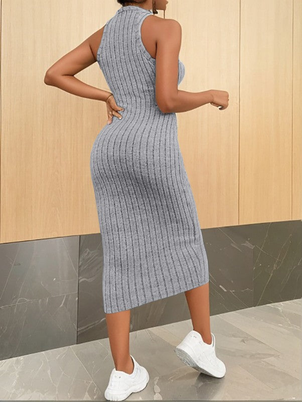 Solid Halter Neck Bodycon Midi Dress High-end temperament vest halter dress wome