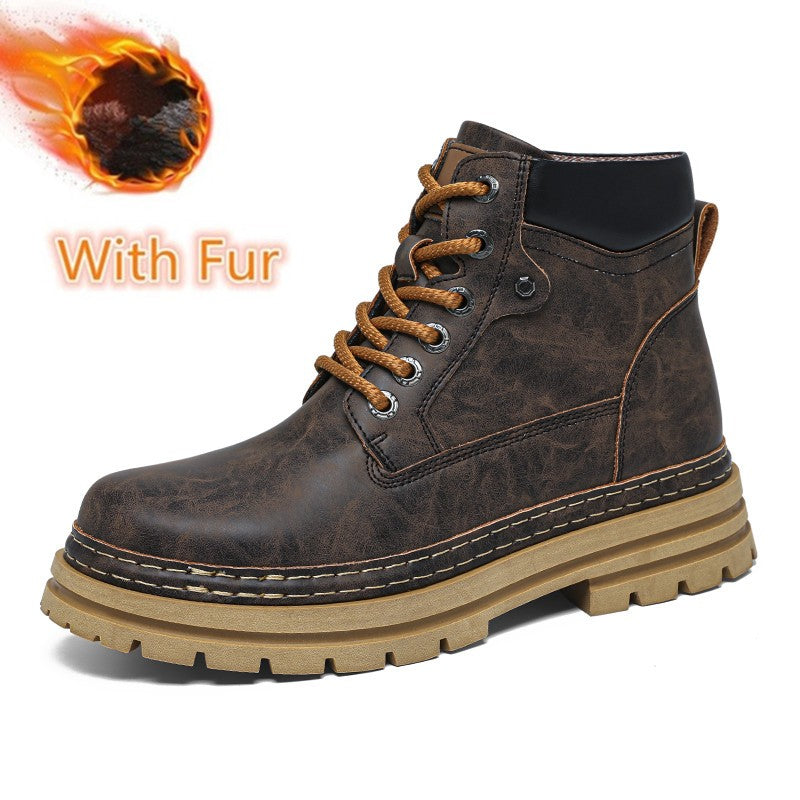 Leather Ankle Boots Stylish Walking Shoes Outdoor Men Casual Footwear Winter Plush Snow Boots New Trendl Mens High Top Shoes