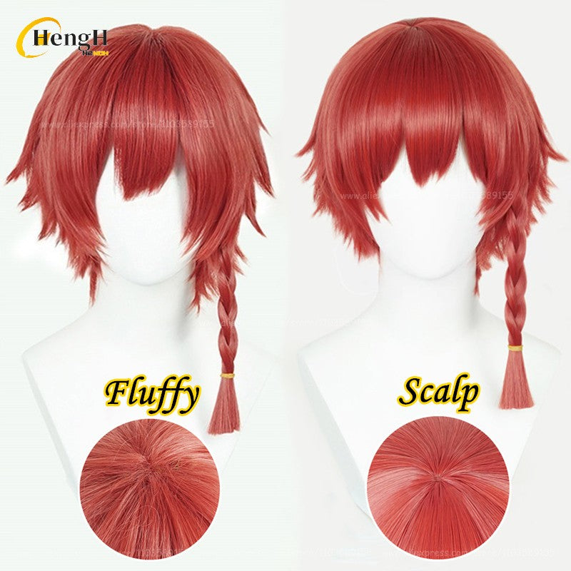 2 Estilos Anime Kurona Ranze Cabelo Sintético Curto 30cm Trança Vermelha Perucas Cabelo Resistente ao Calor Festa de Halloween Cosplay Perucas de Anime