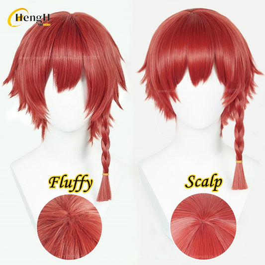2 Styles Anime Kurona Ranze Synthetic Hair Short 30cm Red Braid Wigs Heat Resistant Hair Halloween Party Cosplay Anime Wigs