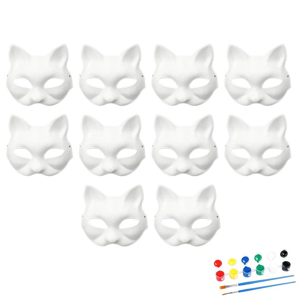 5-30pcs Japanese Mask Paper Blank Mask Halloween Cosplay Cat DIY Paintable Half Face Mask Animal Costume Party Decor Craft Prop
