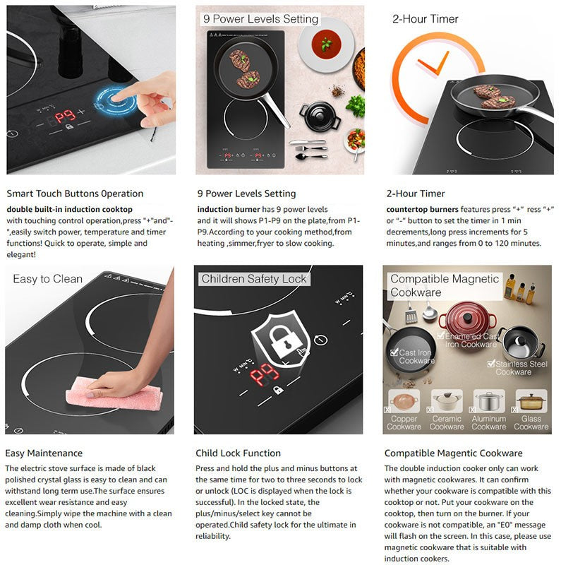 Commercial Built-In 2 Plates Electric Stove Induction Cooker Infrared Cooker Touch Screen Double Cooker Burner Induction Cooktop