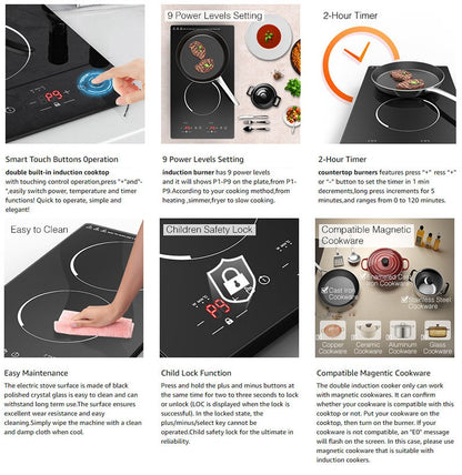 Commercial Built-In 2 Plates Electric Stove Induction Cooker Infrared Cooker Touch Screen Double Cooker Burner Induction Cooktop