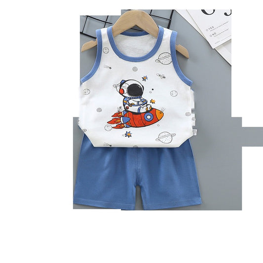 Vest+Shorts 2-Piece Clothing Set Cartoon Lion Pajamas Summer Kids Baby Boys Girls Cotton Casual Tracksuit Clothes Suit 1-6 Years