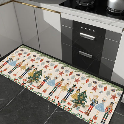 Christmas Nutcracker Kitchen Mat Home Decor Kitchen Hallway Balcony Laundry Rugs Bathroom Non-slip Foot Pad Christmas Decoration