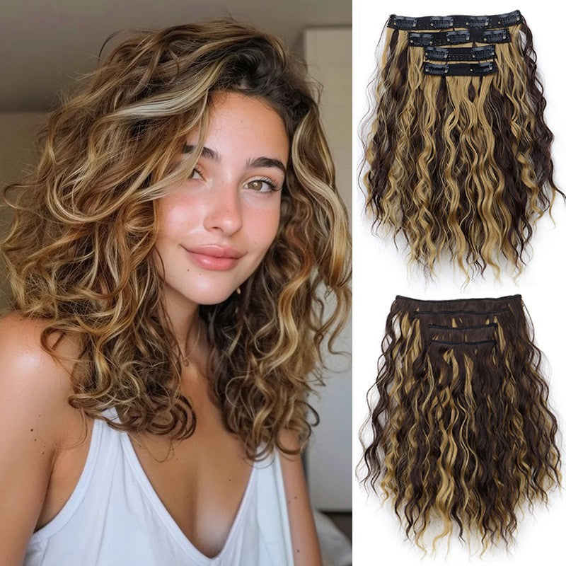 WIGSIN 12 polegadas sintético 4 pçs/conjunto de extensões de cabelo curto crespo ondulado castanho médio estilo de cabelo volumoso para mulheres