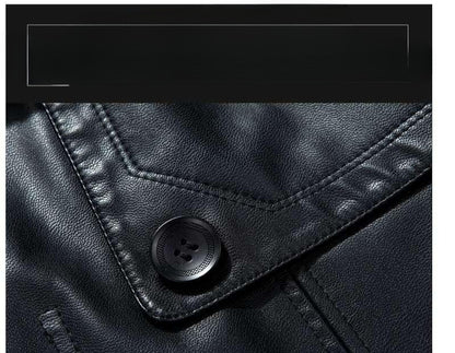 Fashion PU Leather Jacket Mid-length Fleece Thickened Windbreakers Suit Styles Large-sized Coats Overcoats Men's Slimming Trendy