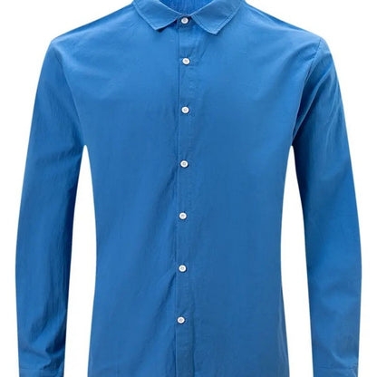 New Men's Shirt Cotton linen Fashion Casual Polo Neck Beach Shirt Long Sleeve Solid Hawaiian Holiday Shirts