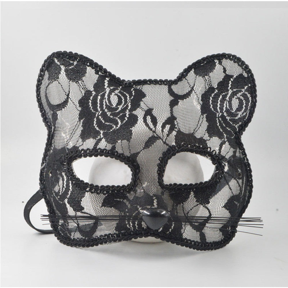 Lace Cat Face Mask Women Halloween Cosplay Costume Accessory Masquerade Party Prop