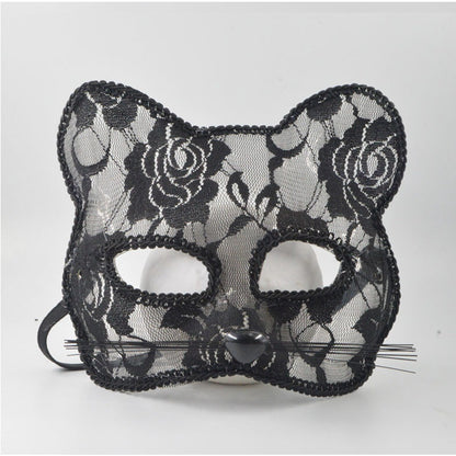 Lace Cat Face Mask Women Halloween Cosplay Costume Accessory Masquerade Party Prop
