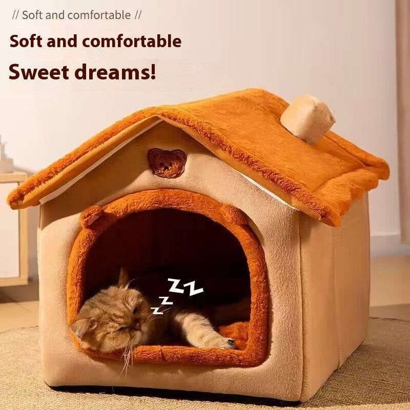 Cama Estilo Casa de Cachorro para Todas as Estações - Cama Removível Lavável para Cães Pequenos, Teddy, Gatos, Casa Quente de Inverno