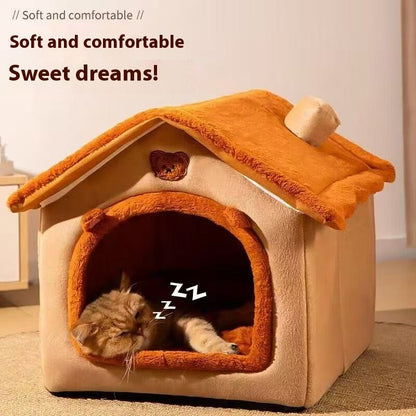 Cama Estilo Casa de Cachorro para Todas as Estações - Cama Removível Lavável para Cães Pequenos, Teddy, Gatos, Casa Quente de Inverno