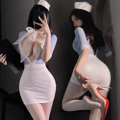 Japanese Advanced Club Flight Attendant Service Sexy Cosplay Costumes Lingerie Stewardess Hip Wrap Skirt Nightclub Bar Uniform