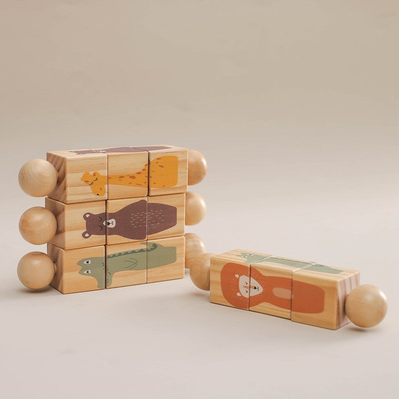 1pc Baby Wooden Rotating Rattle Animal Matching Newborn Soothing Toy Rotate Blocks Rotating Puzzle Montessori Toys for Babys