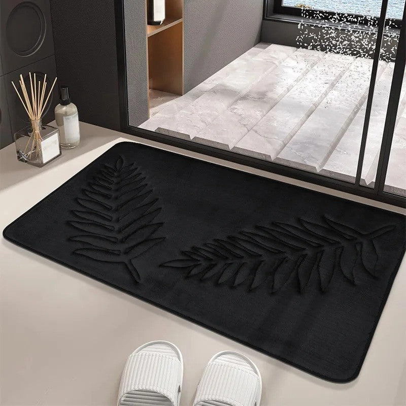 Conjunto de 3 Peças de Tapetes de Banheiro em Espuma de Memória, Ultramacios e Absorventes, com Estampa de Folhas, Tapetes de Banho Grossos e Laváveis Para Vaso Sanitário e Banheira