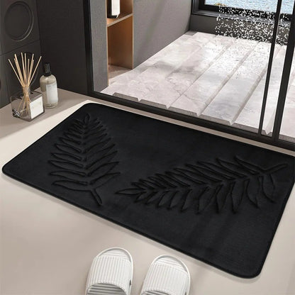 Conjunto de 3 Peças de Tapetes de Banheiro em Espuma de Memória, Ultramacios e Absorventes, com Estampa de Folhas, Tapetes de Banho Grossos e Laváveis Para Vaso Sanitário e Banheira