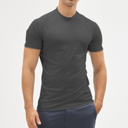 EKLENSON Men's Rashguard Swim Shirt Short Sleeve Mock Neck UPF 50+ T Shirts Loop Hem Quick Dry Loose Fit Water Surfing Shirt