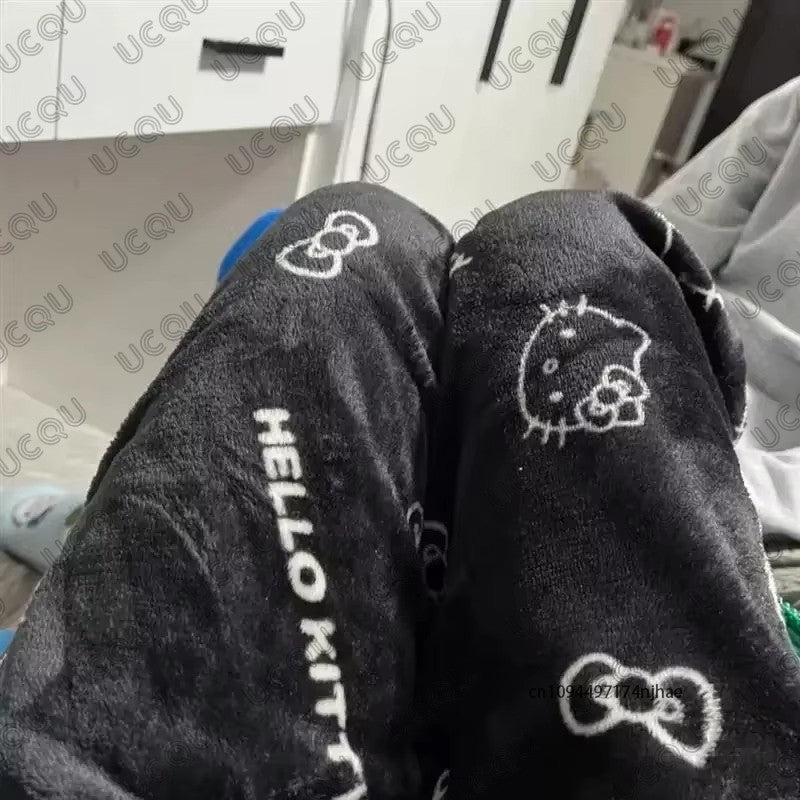 Autumn Winter Cartoon Hello Kitty Pajamas Pants Y2K Anime Women‘s Pajama Pants Couple Sleepwear Trousers Casual Home Clothes