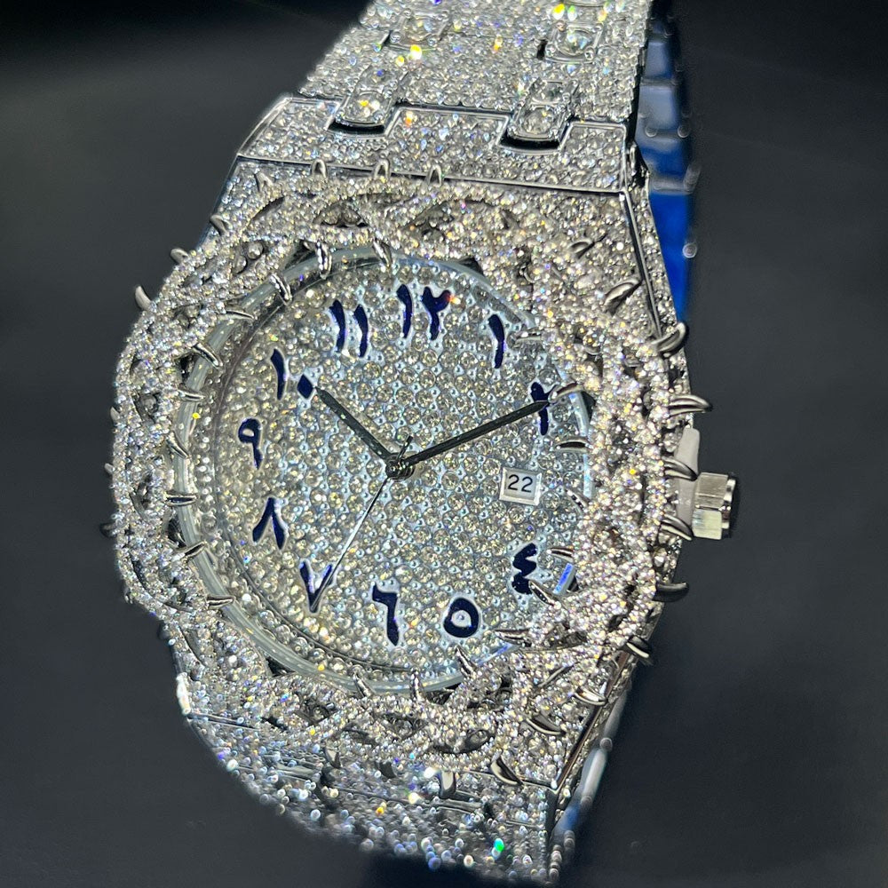 Hot Fashion Full Diamond Watch Men MISSFOX Brand Hip Hop lced Qut Bling Jewelry Flower Quartz Wristwatch For Man Dropshipping