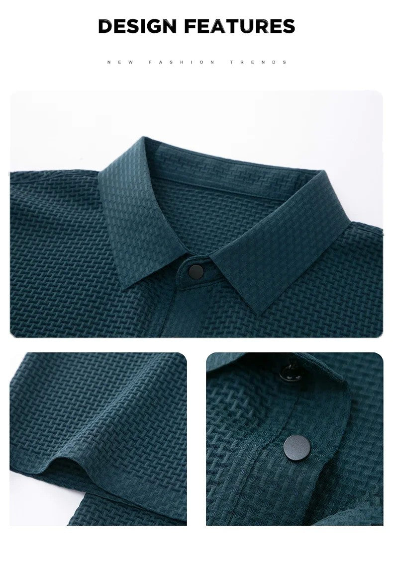 Summer New Men's Lop-up Hollow Short-sleeved Polo Tee Shirt Ice Silk Breathable Business Fashion T-Shirt Male Brand Clothes