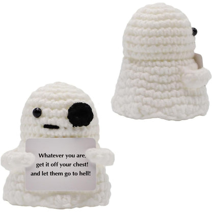 Handmade Positive Bat Doll With Card Home Decoration Knitting Bat Halloween Egg Doll Ornament Room Decor Halloween Party Gift