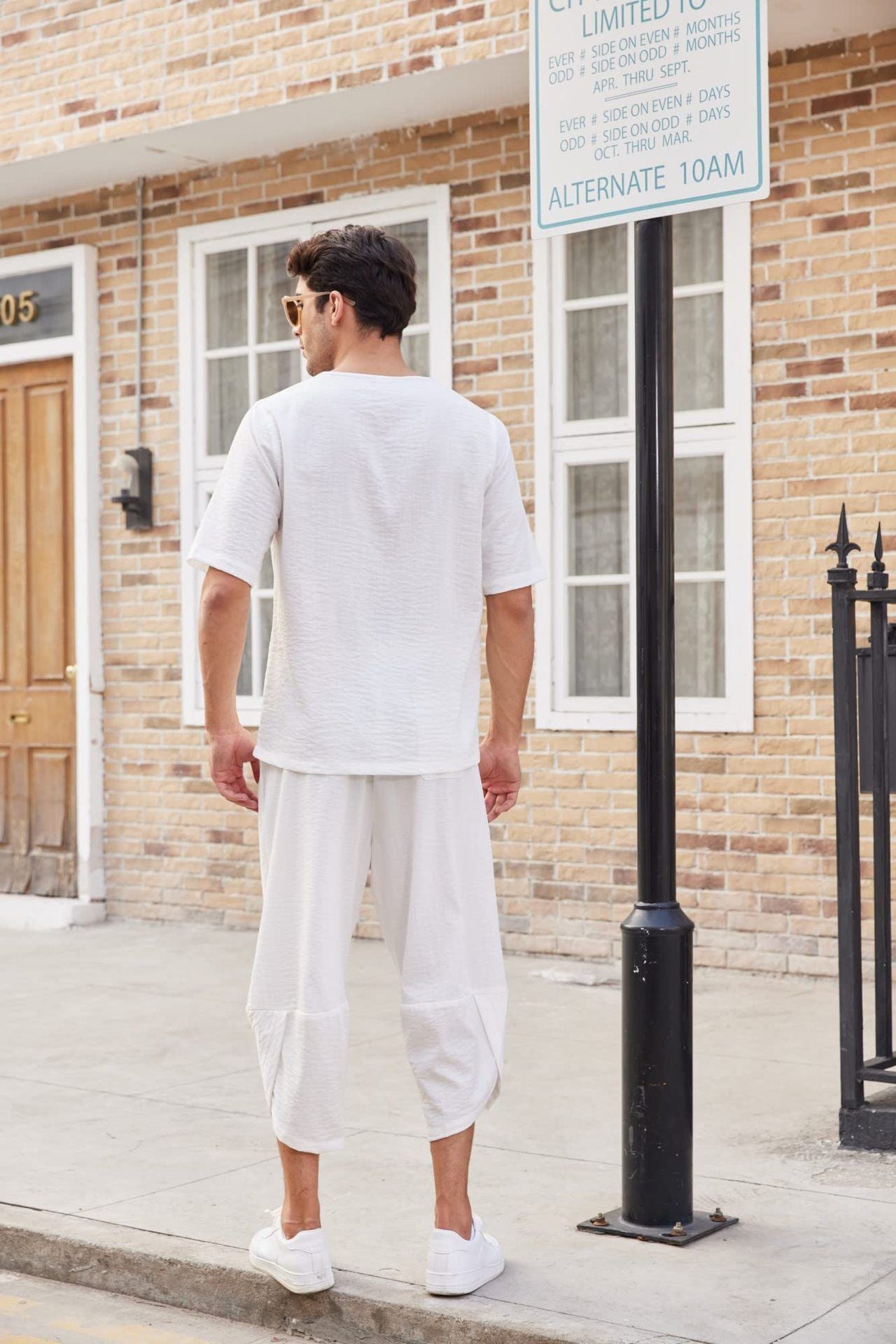 Summer Cotton Linen Shirt Set Men's Casual Outdoor 2-Piece Suit Andhome Clothes Pajamas Comfy Breathable Beach Short Sleeve Sets