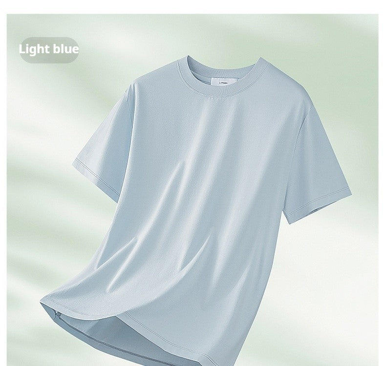 64% Cotton 25% Bamboo Fiber Cool T Shirt Men Short Sleeve Summer Tops For Men Round Neck Skin Friendly Solid Color Male Clothes