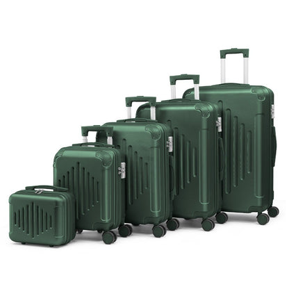 Conjunto de Malas Rígidas de 5 Peças ABS com Rodas e Cadeado TSA Verde Escuro