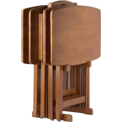 24" W x 12" D Transitional Oversized Solid Wood Snack Table Set with Storage Stand, Curved Sides, Rounded Corners, X-Frame Base