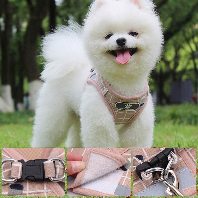 Colete Respirável de Nylon para Cães, Arnês Ajustável e Conjunto de Coleira para Cães Pequenos e Gatos, Coleira Refletiva para Filhotes