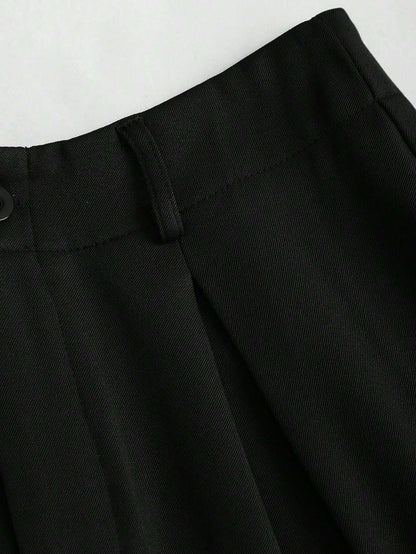 Women's Elegant Jacquard Pleating Wide-Leg Pants Office/Commuting Solid Color Loose Casual Suit Pants, Autumn/Winter