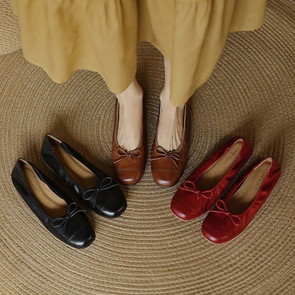 Mary Jane Women Loafers Hand Stitch Casual Streetwear Ballet Flats Soft Sole Solid Color Women Shoes Comfy Round Head Bow Shoes