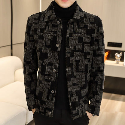 Winter Thicken Warm Wool Blends Jacket Men Fashion Plaid Casual Coat Slim Lapel Streetwear Overcoat Social Men Clothing 2022