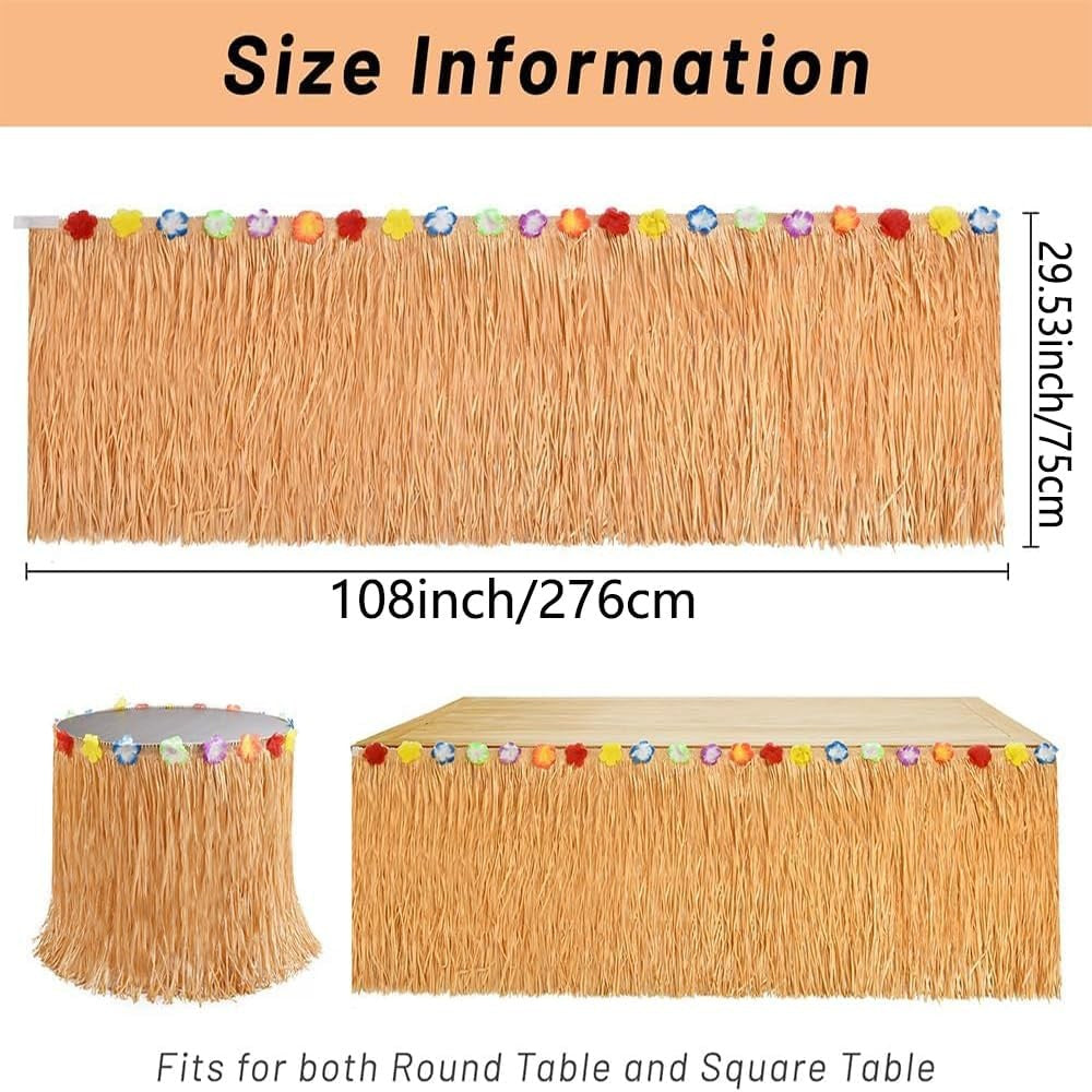 Luau Grass Table Skirt Hawaiian Flower Grass Skirts for Luau Party Summer Tropical Hawaiian Party Decorations