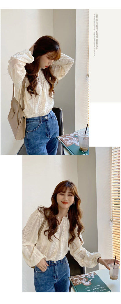 Autumn Lcae Embroidery Long Sleeve Women Blouses Office Lady ELegant Casual Button Shirts Sweet Clothing