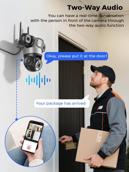 BESDER 12MP WiFi IP Camera PTZ Three Screens Outdoor CCTV Security Surveillance Camera Night Vision Monitor 3D Space iCSee App