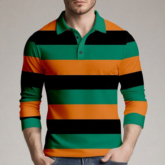 Autumn Fashion Men's Stripes Long Sleeve Polo Shirt Breathable Business Casual Top Slim Fit Quick Dry Multi Colors Men Clothing