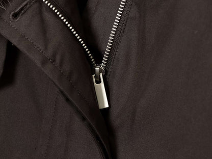 Women's Autumn and Winter Casual Straight Waterproof Parka Jacket with Fur Hem, Warm Zipper Long Sleeve Outwear