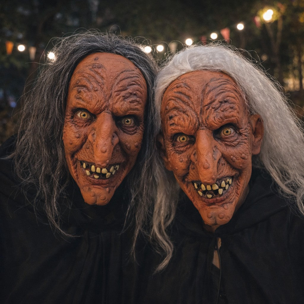 Creepy Witch Mask With Lifelike Wrinkles & Gray Hair - Halloween Scary Costume Accessory For Party/Haunted House/Cosplay