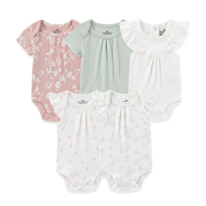 Kiddiezoom 5 Pcs/Lot Four Seasons Fashion Cartoon Short Sleeve Baby Boy Girl Bodysuits Soft 100%Cotton Newborn Onesies Clothes