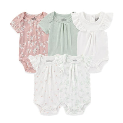 Kiddiezoom 5 Pcs/Lot Four Seasons Fashion Cartoon Short Sleeve Baby Boy Girl Bodysuits Soft 100%Cotton Newborn Onesies Clothes
